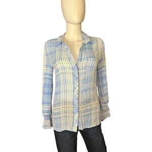 DVF Diane Von Furstenberg Carter Blue White Plaid Button-Down Shirt US 2